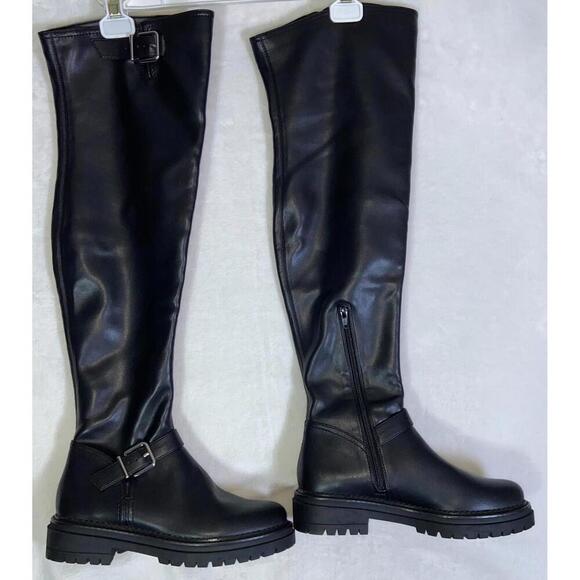 Shoes - GB Knee High Boots Zip Buckle Biker 8 M 202308XX Black Combat